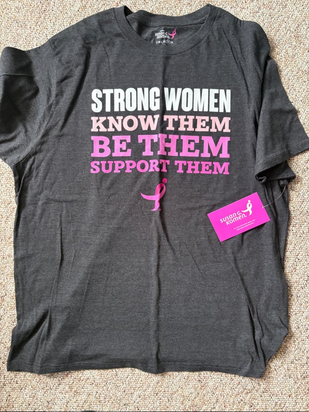 Charcoal Short-Sleeve Tee with Pink Ribbon Graphic